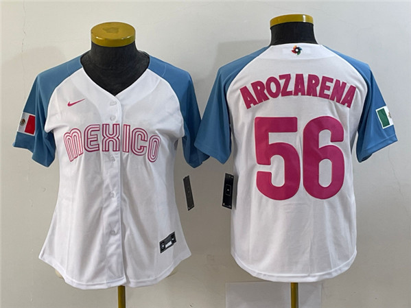 Youth Mexico Baseball #56 Randy Arozarena 2023 White Blue World Baseball Classic With Patch Stitched Jersey
